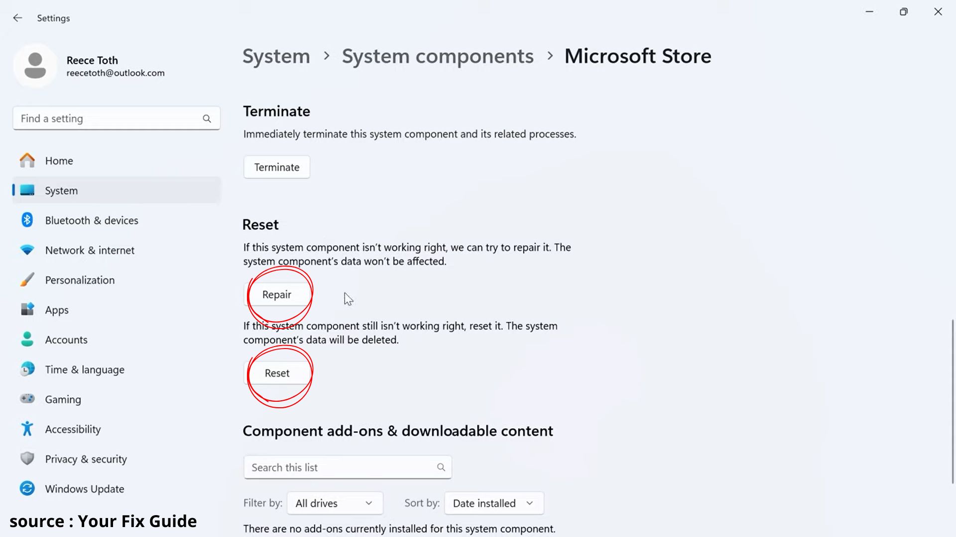 reset & repair microsoft store
