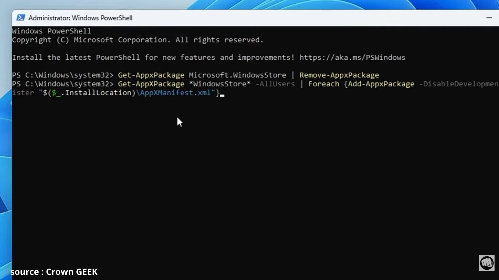 registrasi ulang microsoft store lewat powershell