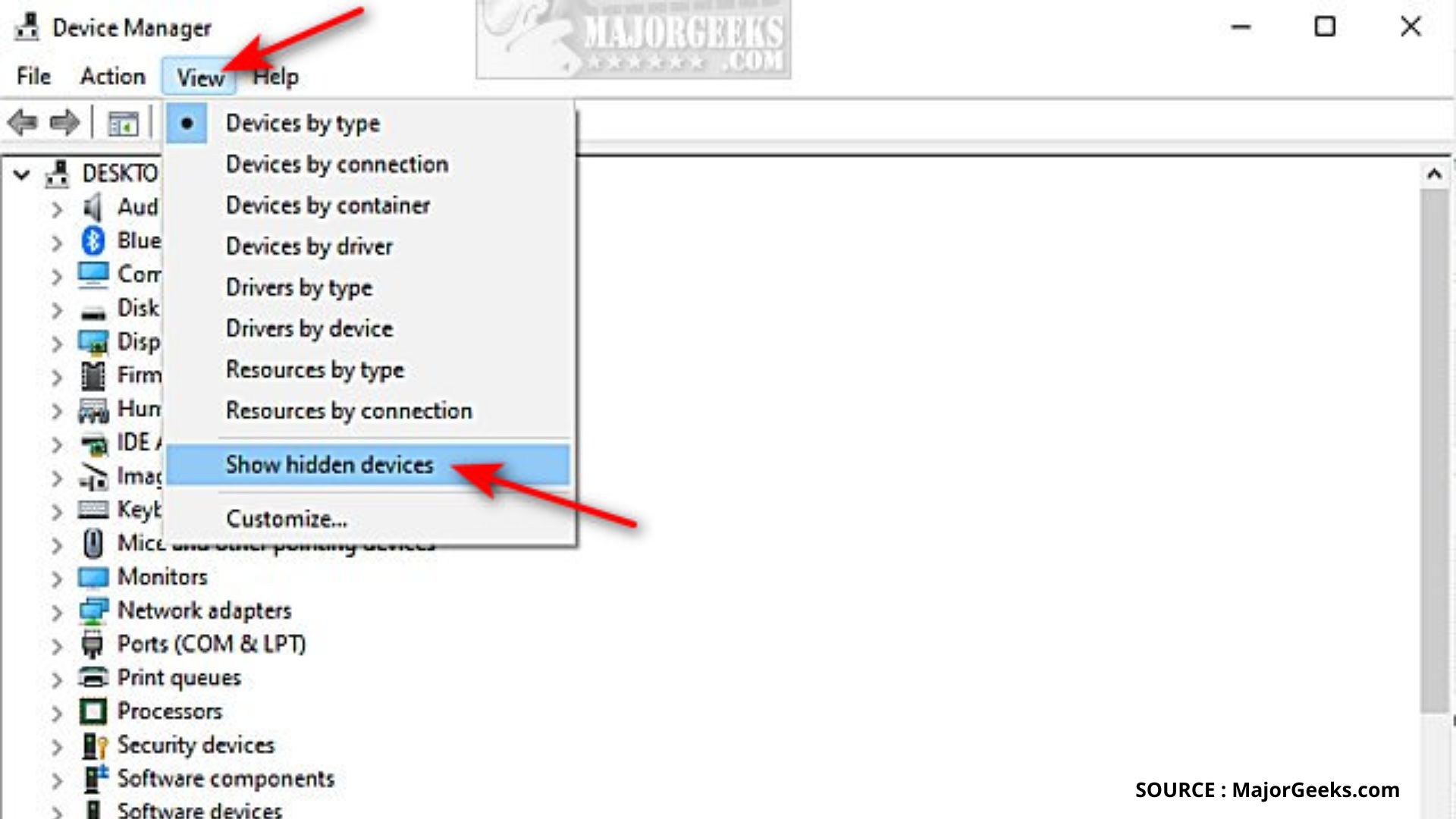 Device Manager dan Tampilkan "Hidden Devices"