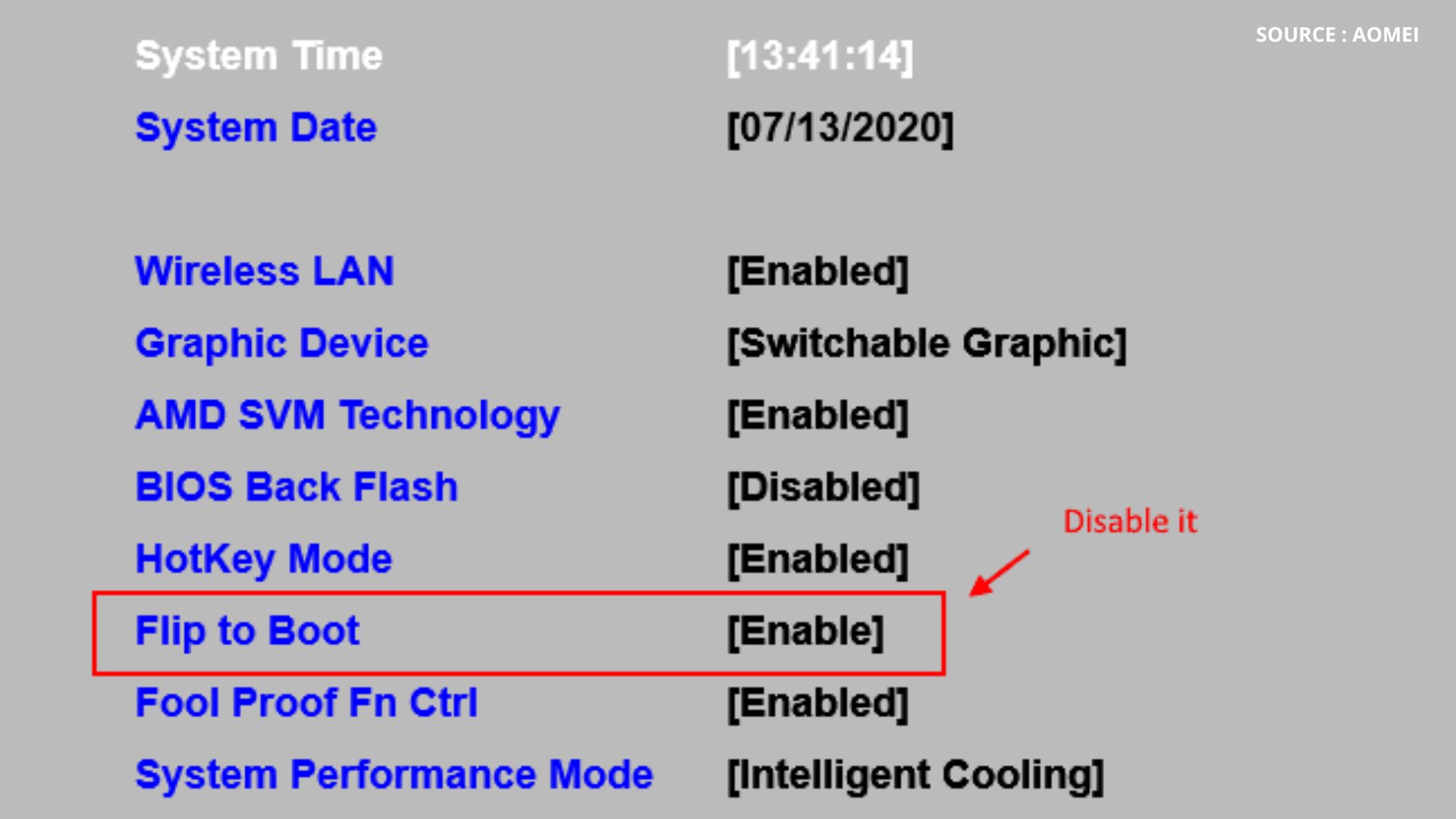 Cara Mematikan Flip to Boot